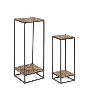 Set 2 masute aluminiu auriu metal negru Mysore 25x25x72h; 35x35x91h