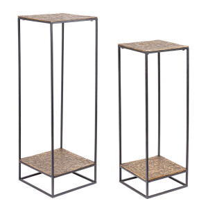Set 2 masute aluminiu auriu metal negru Mysore 35x35x103h; 40x40x123h