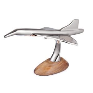 Avion decorativ lemn mango metal argintiu 30x14,5x17,5h