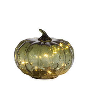 Dovleac decorativ sticla verde leduri Ø15x12h