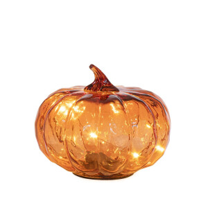 Dovleac decorativ sticla portocalie leduri Ø15x12h