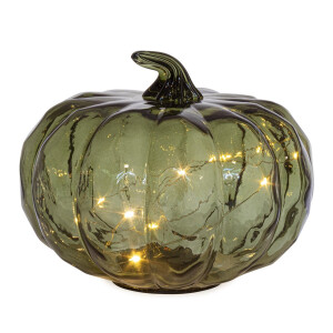 Dovleac decorativ sticla verde leduri Ø20x16h