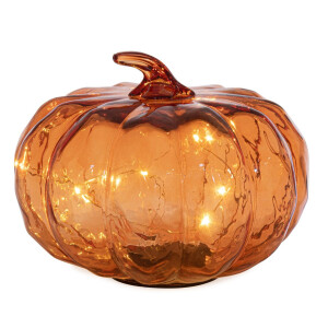 Dovleac decorativ sticla portocalie leduri Ø20x16h