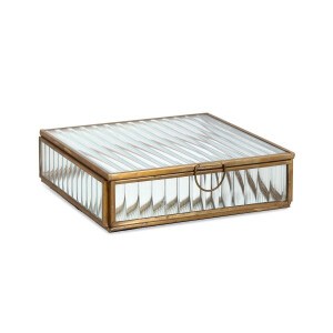 Cutie bijuterii sticla metal auriu Tehri 17,5x17,5x4,5h