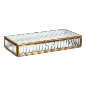Cutie bijuterii sticla metal auriu Tehri 25x12,5x4h