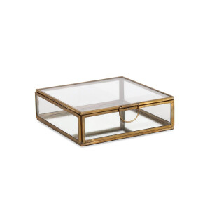 Cutie bijuterii sticla metal auriu Tehri 15x15,5x4,5h