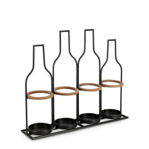 Suport 4 sticle vin otel negru mdf maro Isaac 56x13x48.5 cm