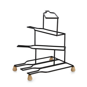 Suport 6 sticle vin otel negru mdf maro Isaac 37x35x36 cm