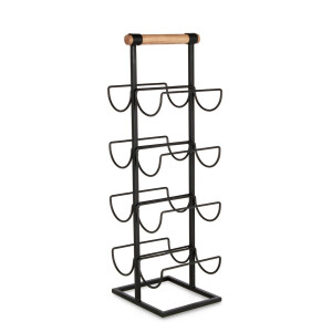 Suport sticle vin otel negru lemn maro Isaac 19,5x19x60,5h