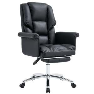 Scaun birou suport picioare piele ecologica neagra Rodik 66x64x106-116 cm