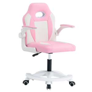 Scaun birou piele ecologica alba roz Odelia 59x53x87-97 cm