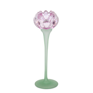 Suport lumanare sticla verde mov Mathilda Ø8x25,5h