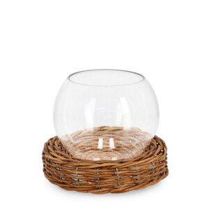 Vaza flori sticla ratan maro Lolly Ø21x17h