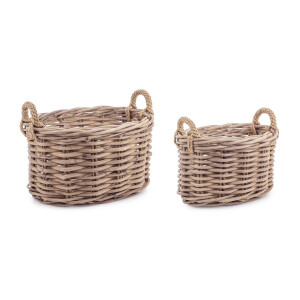 Set 2 cosuri depozitare ratan gri Malang 50x40x30h; 59x46x35h