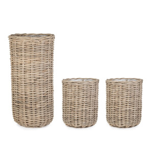 Set 3 cosuri ratan gri Jefri 2 x  ø45x50h; 1 x ø60x110h