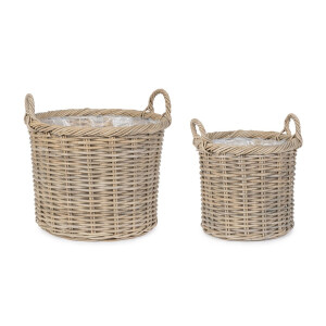 Set 2 cosuri ratan gri Randy Ø33x30-37h; ø43x35-43h