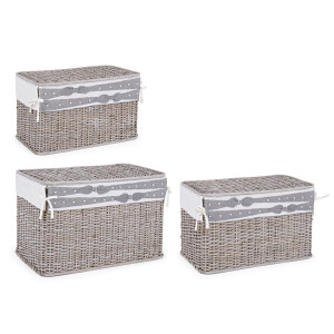 Set 3 cosuri depozitare din ratan gri Elegantly 56x33x33 cm, 61x36x38 cm, 66x41x43 cm