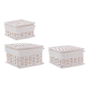 Set 3 cosuri depozitare ratan bambus natur alb Homely 17x17x8h; 20x20x10.5; 23x23x13h