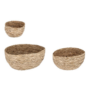 Set 3 cosuri depozitare iarba mare natur Amber Ø19x11h; ø28x14h; ø34x16h