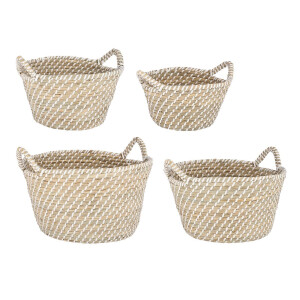 Set 4 cosuri depozitare iarba mare natur alb Jade Ø28x16h; ø33x20h; ø39x23h; ø43x25h