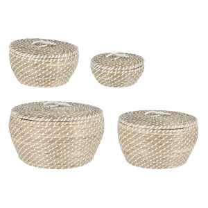 Set 4 cosuri depozitare iarba mare natur alb Jade Ø23x10h; ø30x15h; ø35x20h; ø41x23h