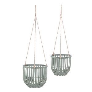 Set 2 suporturi flori bambus verde Kenzie Ø16.5x15h; ø19.5x16.5h