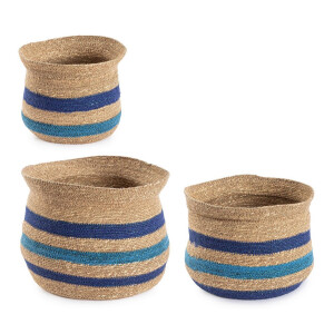 Set 3 cosuri iarba mare natur albastru Ylenia 20x19 cm, 25x22 cm, 30x25 cm