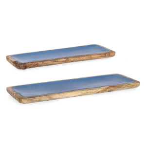 Set 2 tavi lemn maro email albastru Knossos 38x12x2h, 46x15x2h