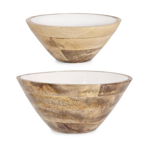 Set 2 boluri lemn mango maro email alb Ø25,5x10,5h, ø30,5x14h