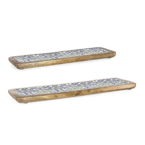 Set 2 tavi lemn mango email Majolicas 38x12x2h, 46x15x2h