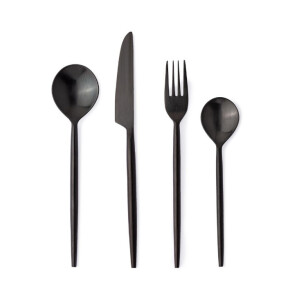 Set 16 tacamuri otel negru satinat Bronte 6,5x17h; 7,5x20,1h; 7,5x20,h; 8x24h