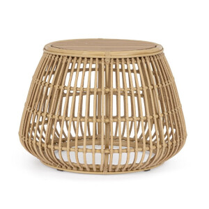 Masuta cafea aluminiu cu efect ratan lemn Adelma Ø45/65x45h