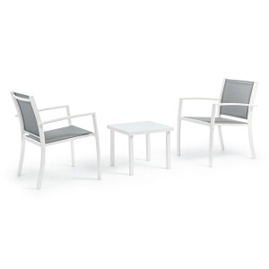 Set mobilier gradina otel alb textilena gri Auri 58x58x75x40hx58hx 58x58x75x40hx58h, 45x45x38h