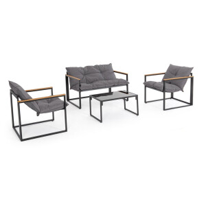 Set mobilier gradina otel negru textil gri lemn maro Ilda 
