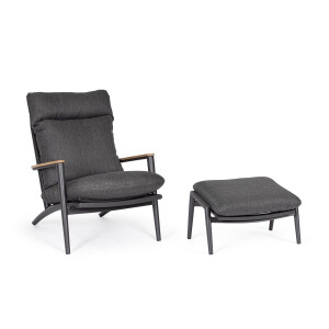 Set fotoliu taburet aluminiu textil gri antracit Ibisco 73.5x93.5x97 cm, 73x50x37.5 cm