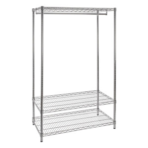 Raft 2 polite cu suport haine crom argintiu 90x45x180 cm