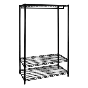 Raft 2 polite cu suport haine crom negru 90x45x180 cm