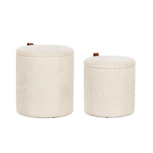 Set 2 tabureti mdf textil crem piele maro Katia 34.5x36 cm; 39x44 cm
