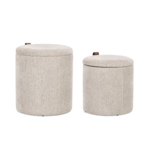 Set 2 tabureti mdf textil gri piele maro Katia 34.5x36 cm; 39x44 cm