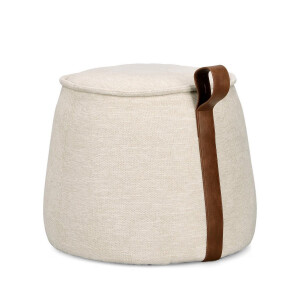 Taburet textil crem piele maro Anila 50x41.5 cm