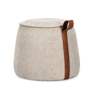 Taburet mdf textil crem piele maro Anila 50x41.5 cm