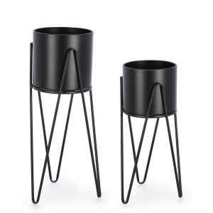 Set 2 suporturi ghivece flori otel negru Madelyn Ø23,5x53-57h; ø21,5x42-46h