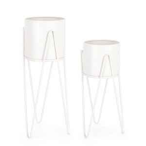 Set 2 suporturi ghivece flori otel alb Madelyn Ø23,5x53-57h; ø21,5x42-46h