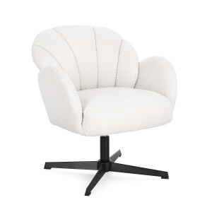 Fotoliu rotativ otel negru textil alb Chloe 70x71.5x78 cm