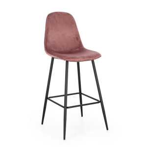 Set 4 scaune bar otel negru catifea roz Irelia 44x53x112 cm