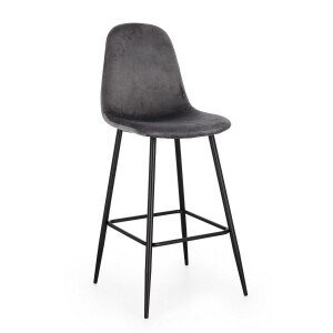 Set 4 scaune bar otel negru catifea gri Irelia 44x53x112 cm