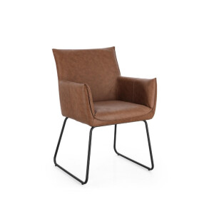 Set 2 scaune dining otel negru piele ecologica coniac Evelyn 64x60x88h