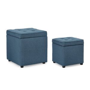 Set 2 tabureti textil albastru Derrick 35x35x35 cm; 45x45x45 cm
