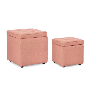 Set 2 tabureti textil roz blush Derrick 35x35x35 cm; 45x45x45 cm