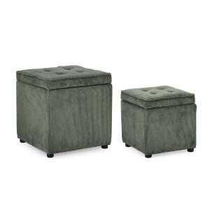 Set 2 tabureti textil verde Dylan 35x35x35 cm; 45x45x45 cm